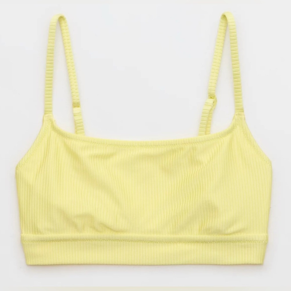 NWT Aerie Shine Rib Straight Scoop Bikini Top in Cozy Yellow - Size XXL